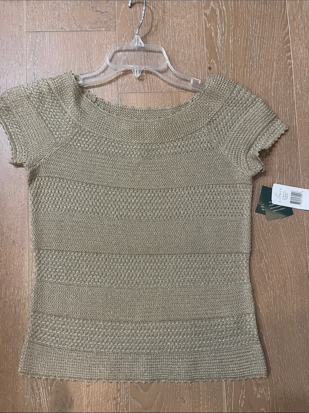 Ralph Lauren Short-Sleeve Textured Knit Sweater - golden metallic
